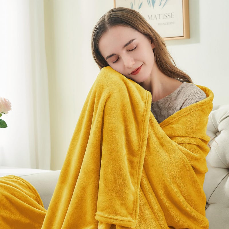 BEDELITE Fleece Blanket Yellow Throw Blanket for Couch & Bed, Luxury Plush Cozy Fuzzy Blanket 50" x 60", Super Soft Warm Lightweight Throw Blanket for Travel Camping - Image 2